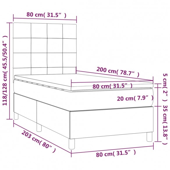 Cadre de lit et matelas Gris clair 80x200 cm Velours