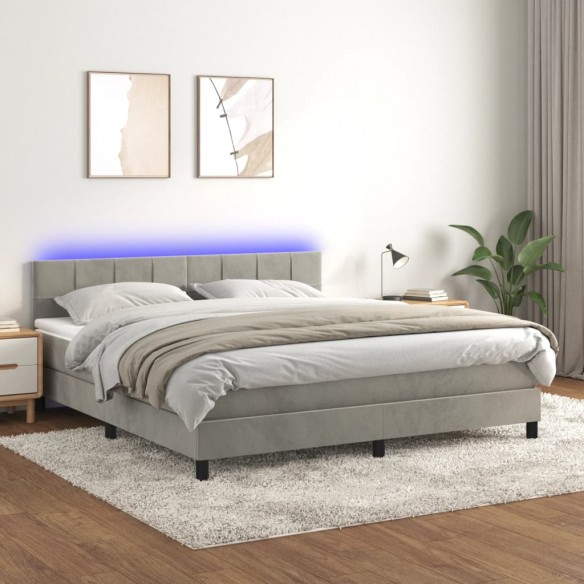 Sommier à lattes de lit avec matelas LED Gris clair 160x200 cm