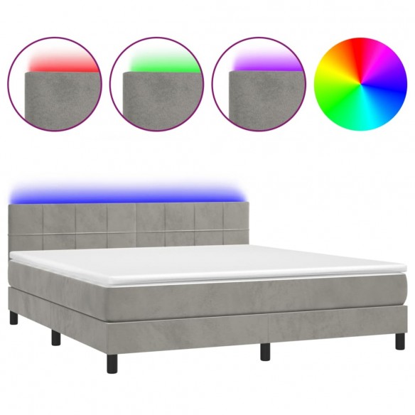 Sommier à lattes de lit avec matelas LED Gris clair 160x200 cm