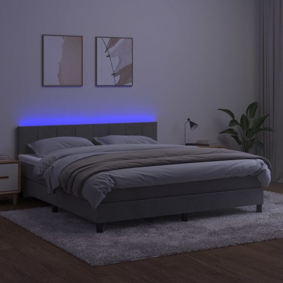 Sommier à lattes de lit avec matelas LED Gris clair 160x200 cm