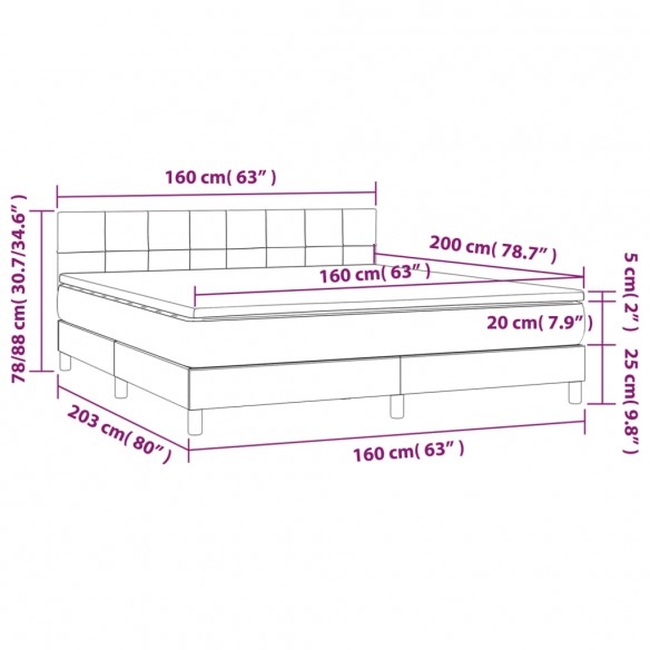 Sommier à lattes de lit avec matelas LED Gris clair 160x200 cm