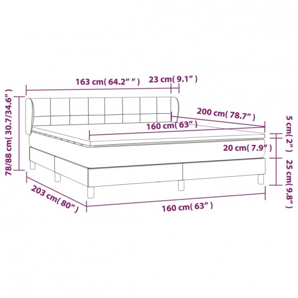 Cadre de lit et matelas Gris clair 160x200cm Velours