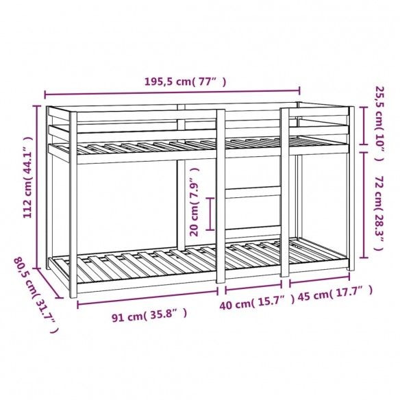 Lit superposé 75x190 cm Bois de pin massif