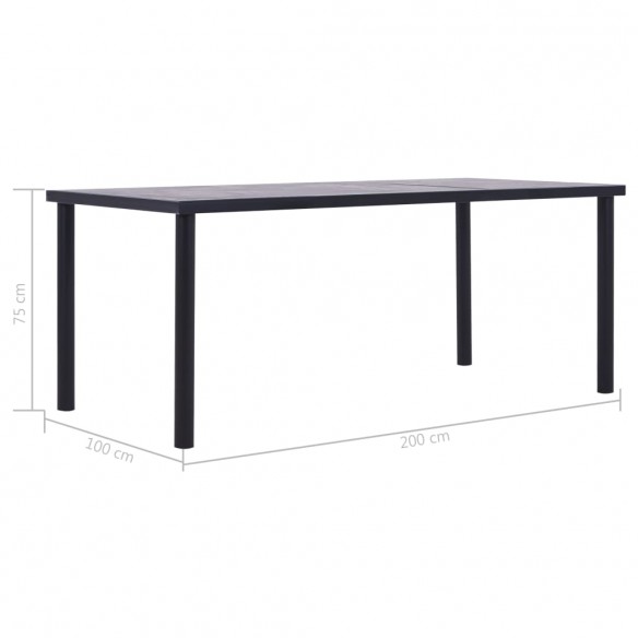 Table de salle à manger Noir et gris béton 200x100x75 cm MDF
