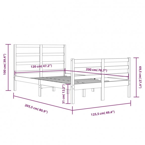 Cadre de lit Bois de pin massif 120x200 cm