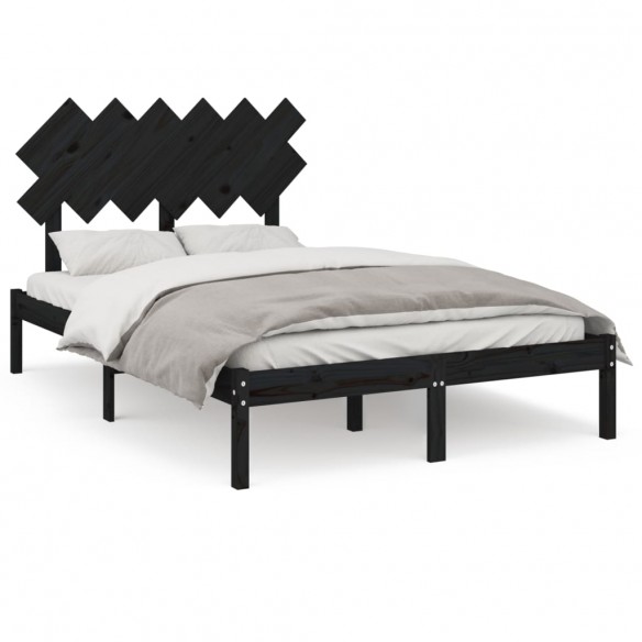 Cadre de lit Noir 135x190 cm Double Bois massif