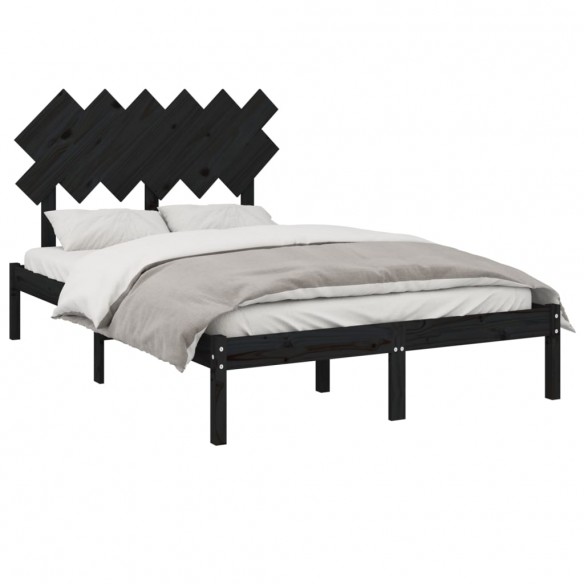 Cadre de lit Noir 135x190 cm Double Bois massif
