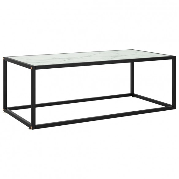 Table basse Noir avec verre marbre blanc 100x50x35 cm
