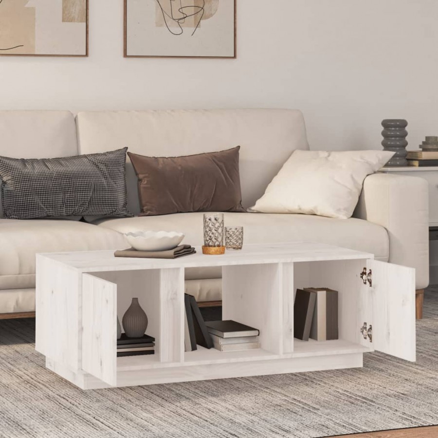 Table basse Blanc 110x50x40 cm Bois massif de pin Table basse Blanc 110x50x40 cm Bois massif de pin