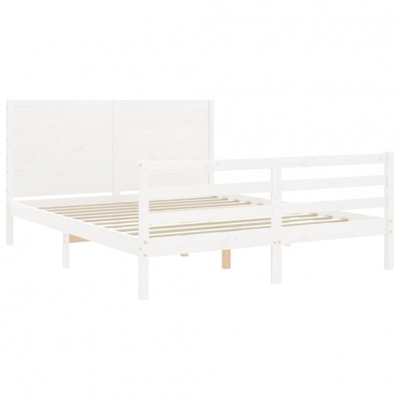 Cadre de lit avec tête de lit blanc King Size bois massif