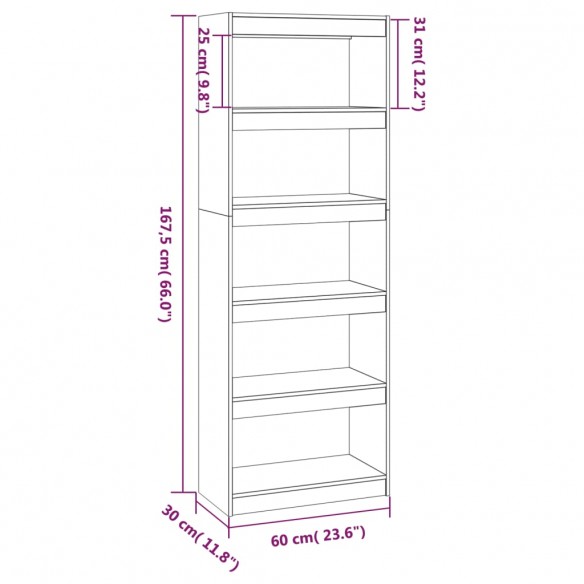 Bibliothèque/Cloison Marron miel 60x30x167,5 cm Bois de pin