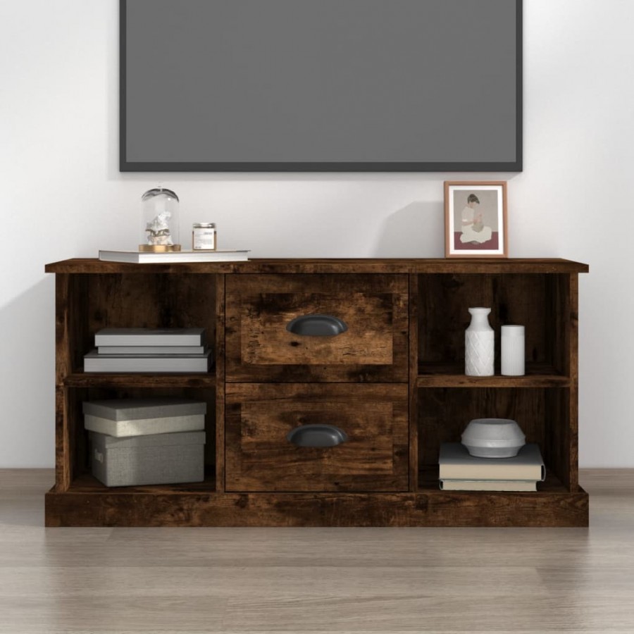 Meuble TV chêne fumé 99,5x35,5x48 cm bois d'ingénierie