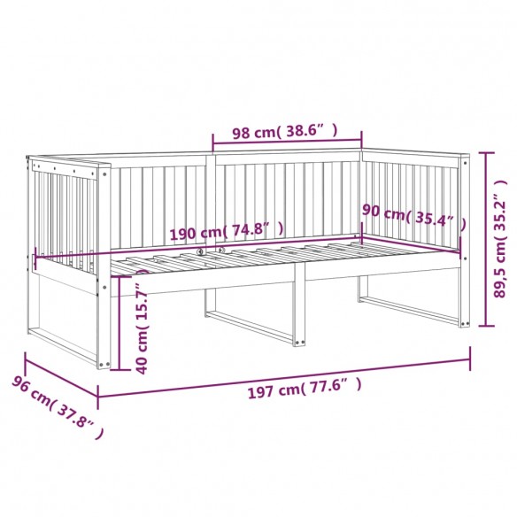 Lit de jour Gris 90x190 cm Bois de pin massif