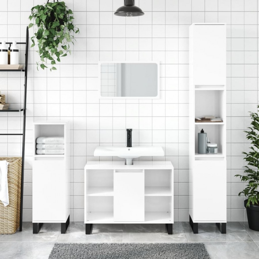 Ensemble de meubles de salle de bain 3 pcs blanc brillant