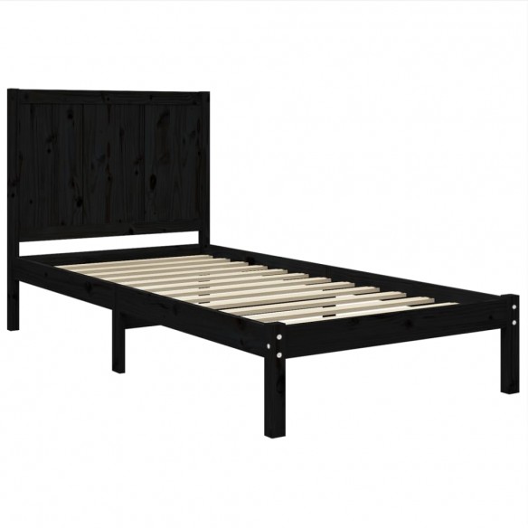 Cadre de lit Noir Bois de pin massif 75x190 cm Petit simple