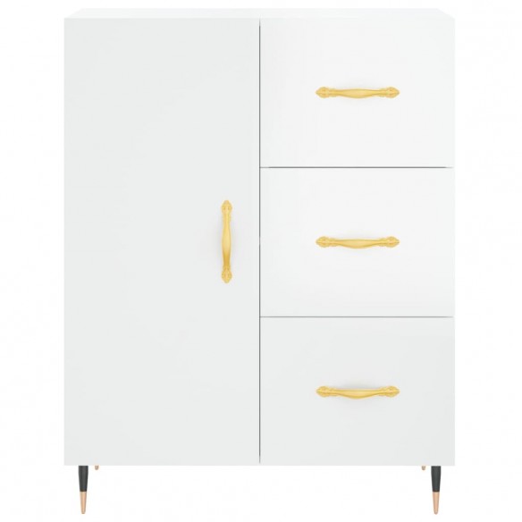 Buffet haut Blanc brillant 69,5x34x180 cm Bois d'ingénierie