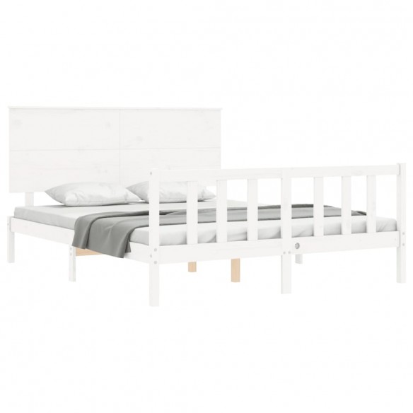 Cadre de lit avec tête de lit blanc King Size bois massif