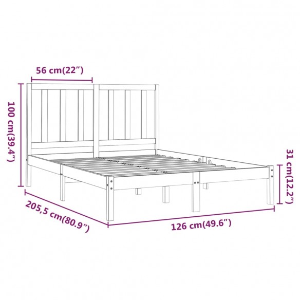 Cadre de lit Gris Bois massif 120x200 cm