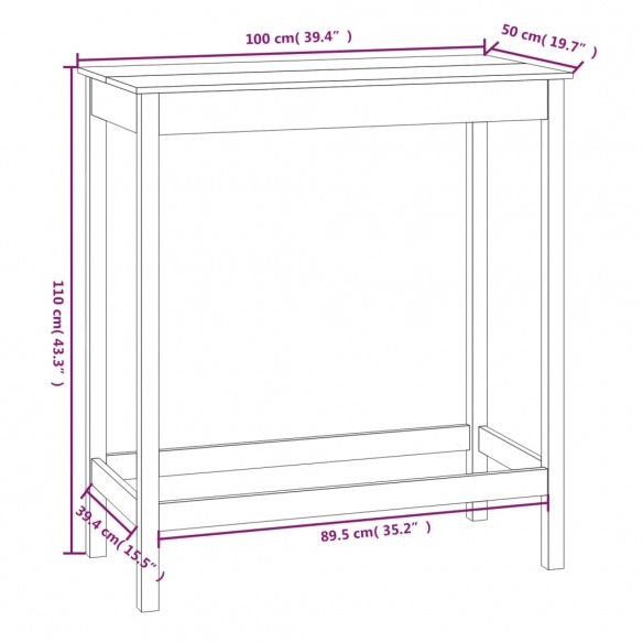 Table de bar Marron miel 100x50x110 cm Bois massif de pin