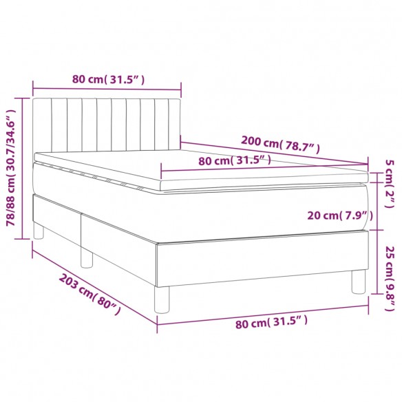 Sommier à lattes de lit avec matelas Gris foncé 80x200 cm Tissu