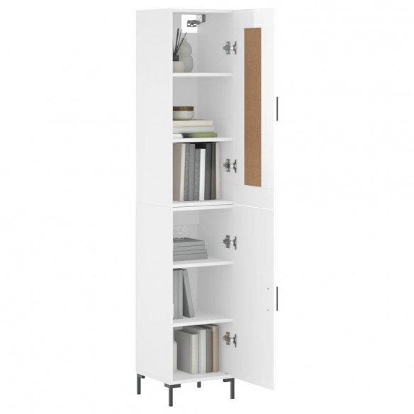 Buffet haut Blanc brillant 34,5x34x180 cm Bois d'ingénierie