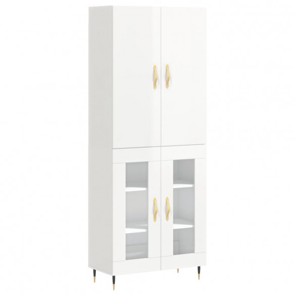 Buffet haut Blanc brillant 69,5x34x180 cm Bois d'ingénierie