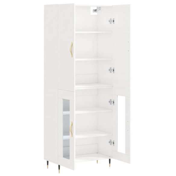 Buffet haut Blanc brillant 69,5x34x180 cm Bois d'ingénierie