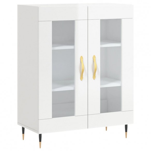 Buffet haut Blanc brillant 69,5x34x180 cm Bois d'ingénierie