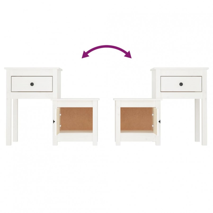 Table de chevet Blanc 79,5x38x65,5 cm Bois de pin massif