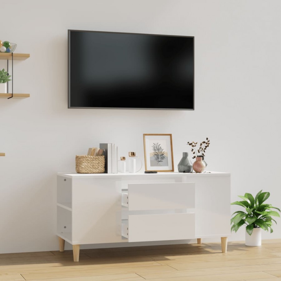 Meuble TV Blanc brillant 102x44,5x50 cm Bois d'ingénierie