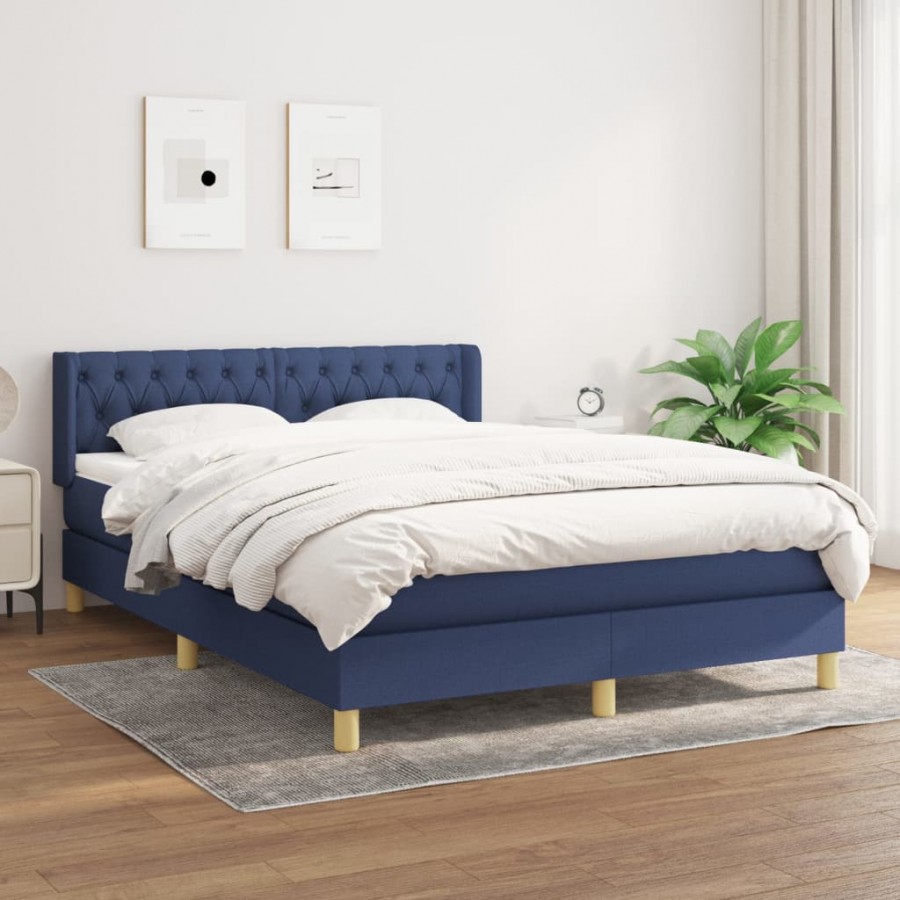 Cadre de lit avec matelas Bleu 140x190 cm Tissu