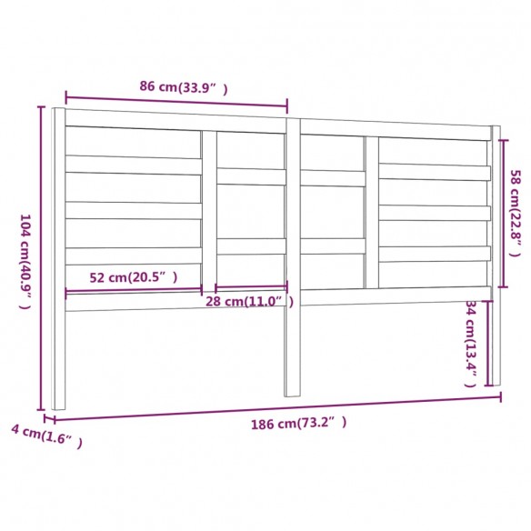 Tête de lit 186x4x104 cm Bois massif de pin