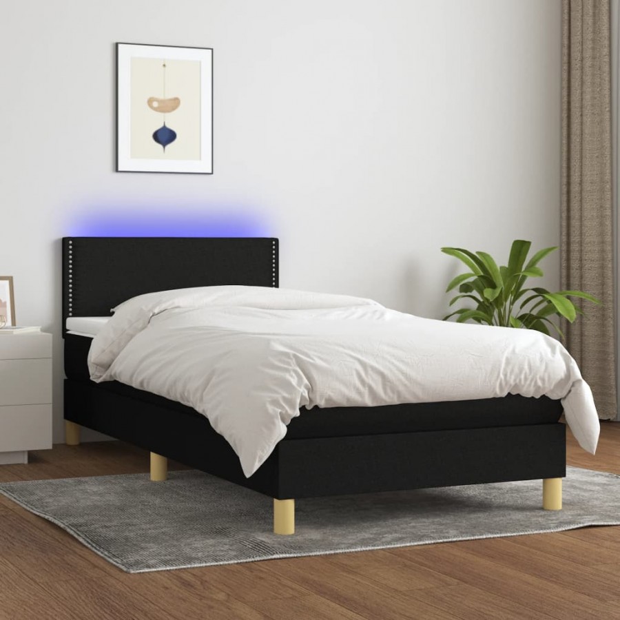 Sommier à lattes de lit avec matelas et LED Noir 90x190cm Tissu