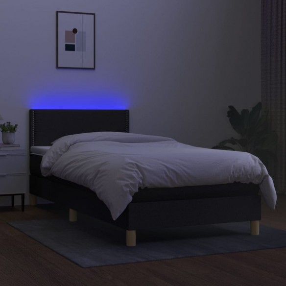 Sommier à lattes de lit avec matelas et LED Noir 90x190cm Tissu
