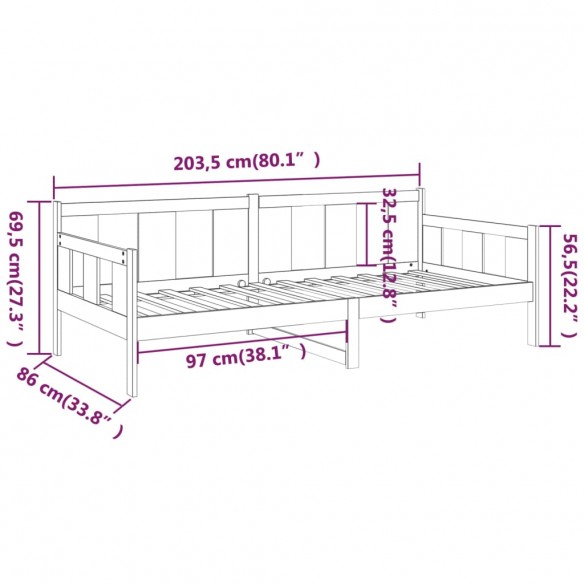 Lit de jour marron miel bois de pin massif 80x200 cm