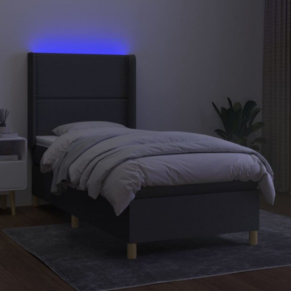 Sommier à lattes de lit matelas LED Gris foncé 100x200 cm Tissu