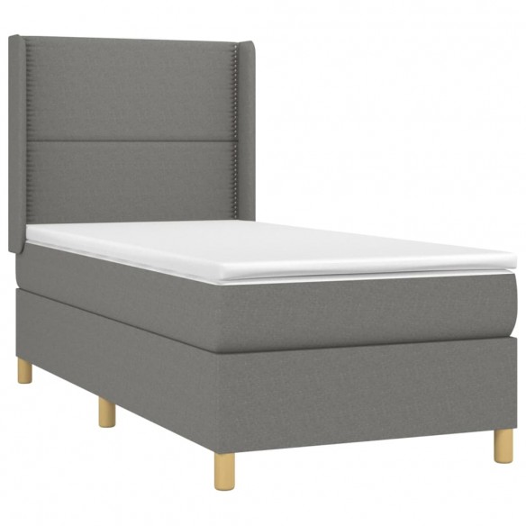 Cadre de lit matelas LED Gris foncé 100x200 cm Tissu