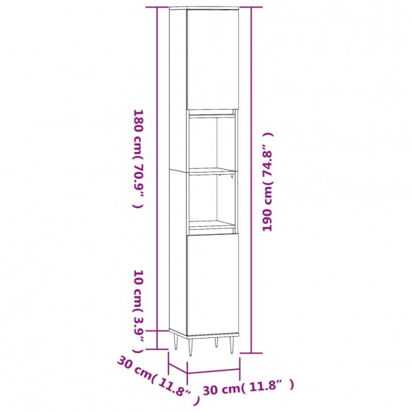 Armoire de salle de bain gris béton 30x30x190 cm