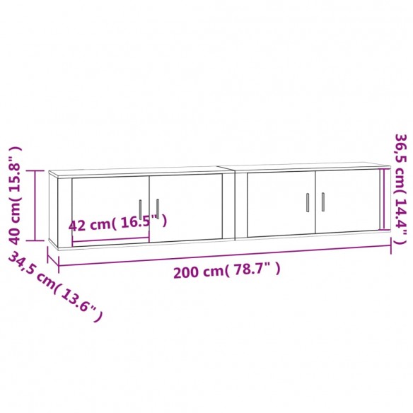 Meubles TV muraux 2 pcs gris béton 100x34,5x40 cm