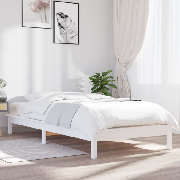 Cadre de lit blanc 75x190 cm petit simple bois massif de pin