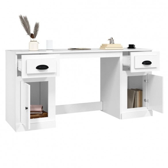 Bureau avec armoire blanc brillant bois d'ingénierie