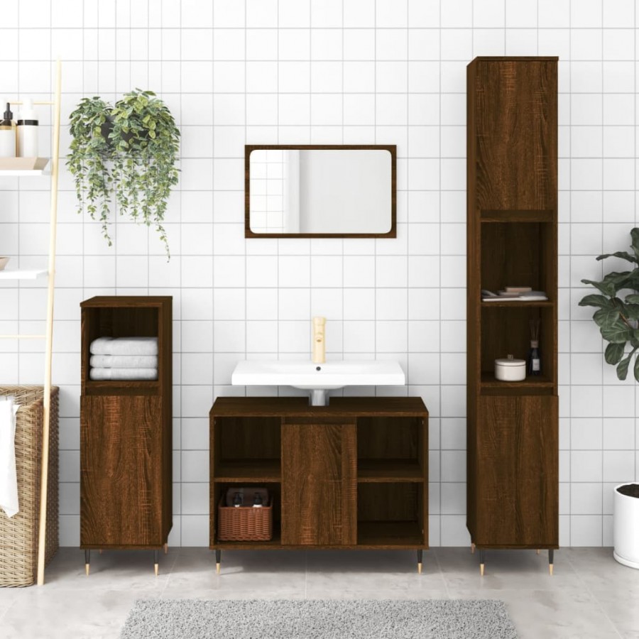 Armoire salle de bain chêne marron 80x33x60cm bois d'ingénierie