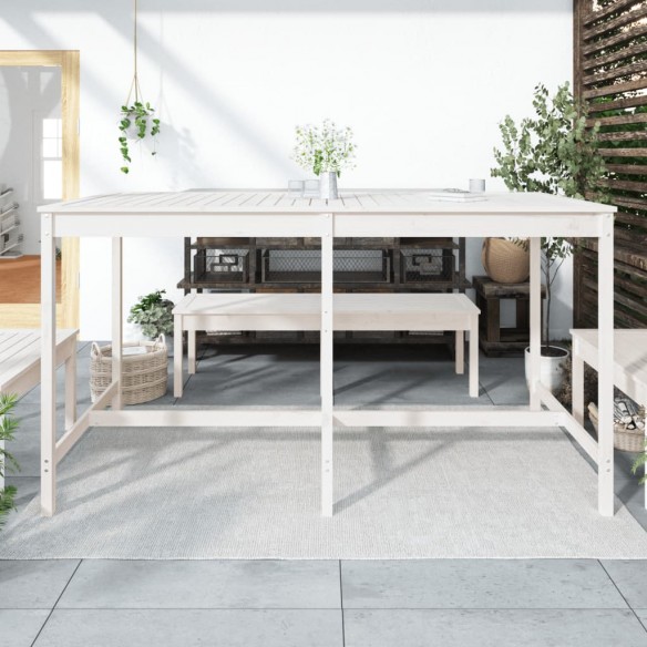Table de jardin blanc 203,5x90x110 cm bois massif de pin