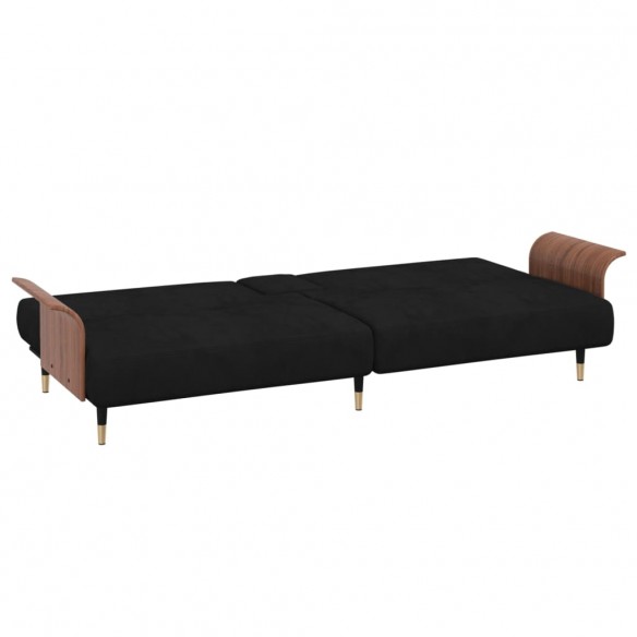 Canapé-lit avec porte-gobelets noir velours