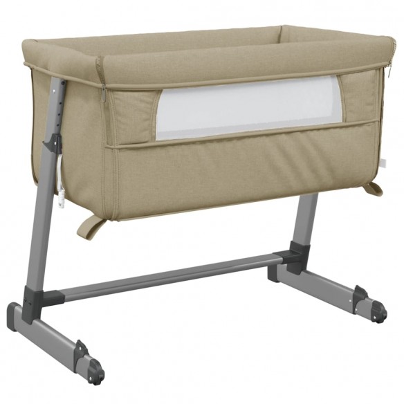 Lit pour bébé avec matelas Taupe Tissu de lin