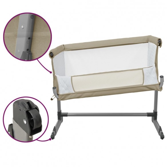 Lit pour bébé avec matelas Taupe Tissu de lin