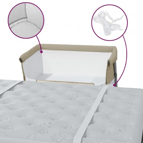 Lit pour bébé avec matelas Taupe Tissu de lin