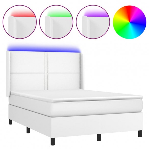 Sommier à lattes de lit matelas LED Blanc 140x200 cm Similicuir