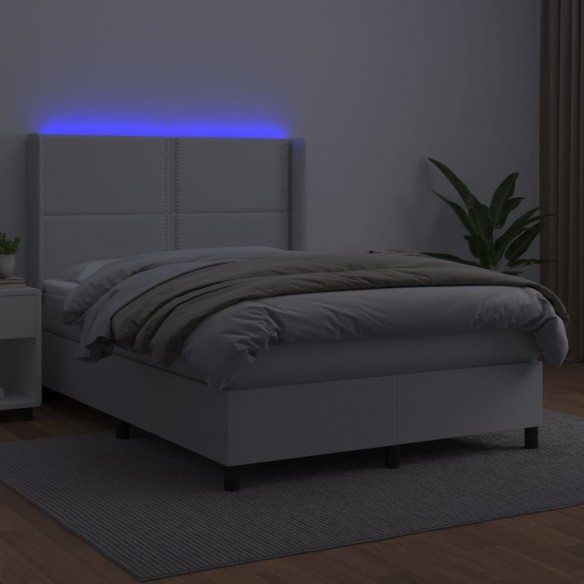 Cadre de lit matelas LED Blanc 140x200 cm Similicuir