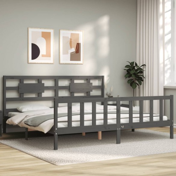 Cadre de lit avec tête de lit gris Super King Size bois massif